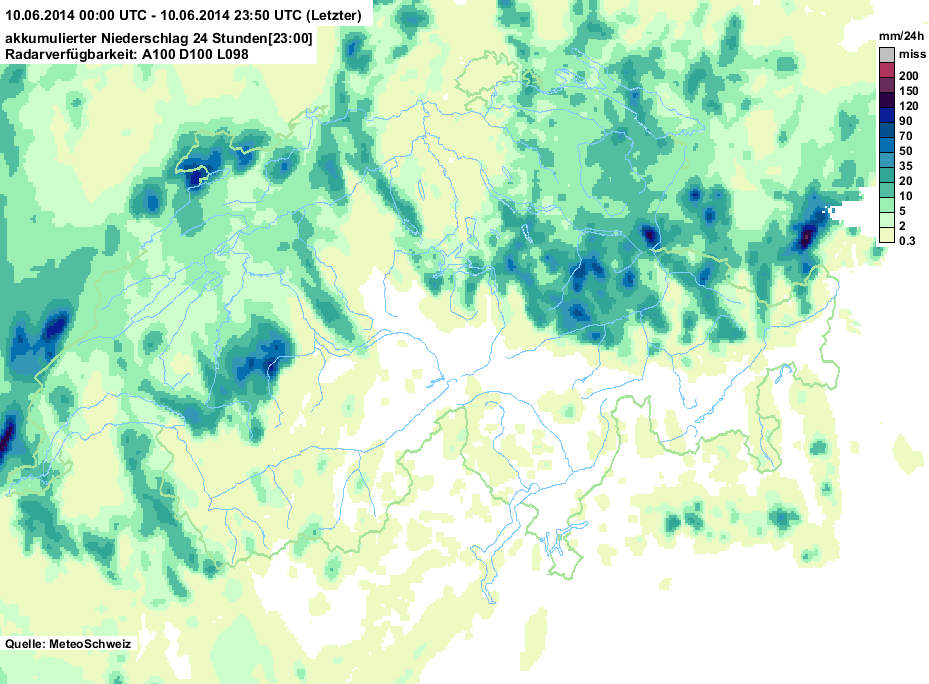 Regenmengen vom 10. Juni 2014